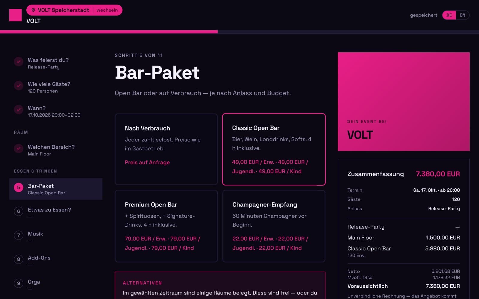Screenshot: Anfrage-Assistent (Gast-Sicht)